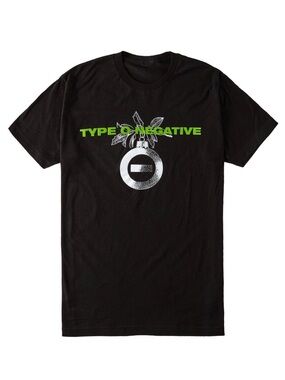 Hot Topic Black Tee with Neon Green Type O Negative Ornament Emblem